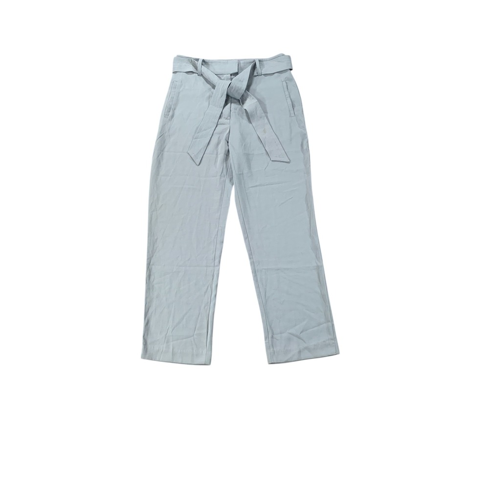All:Row Light Blue Paper-bag Waist Belted Wide Leg Cropped Trousers Women's Sz M